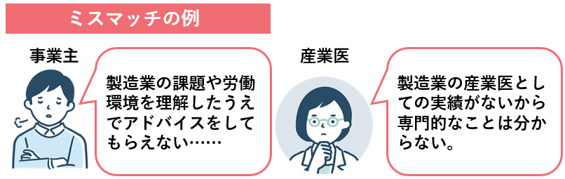 事業場の課題や業種に合わない産業医を選んだミスマッチの例