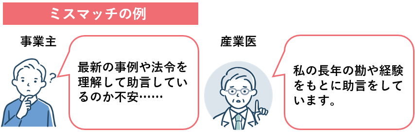 英語
勘や独自の判断を下す産業医を選んだミスマッチの例